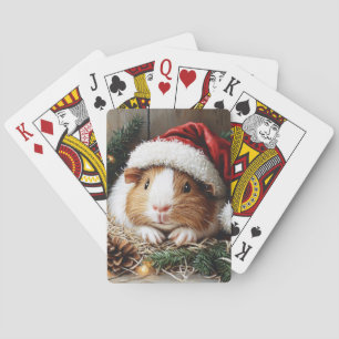 Guinea Pig Wearing a Santa Hat Poker Cards
