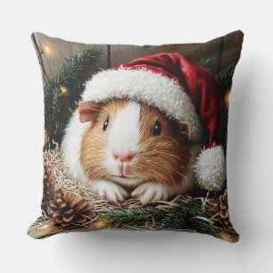 Guinea Pig Wearing a Santa Hat Throw Pillow
