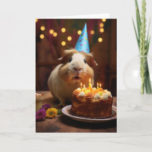 Guinea Pig with a Birthday Cake Letterpress Thank You Card