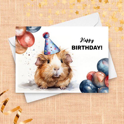 Guinea Pig with Balloons and Party Hat Birthday Card