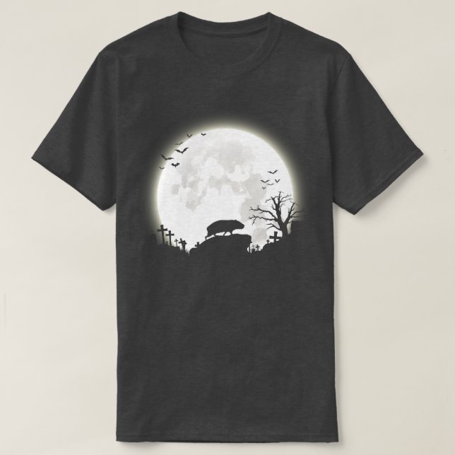 Guinea Pig with big moon halloween background T-Shirt (Design Front)