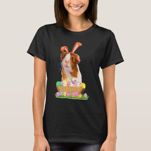 Guinea Pig With Cute Bunny Ears Easter Day Eggs Ba T_Shirt
