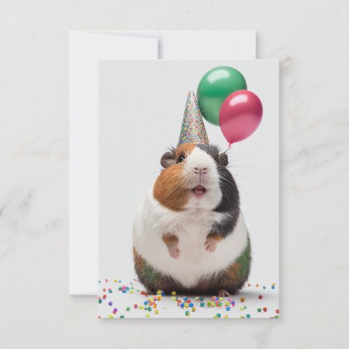 Guinea pig with Party Hat Flat Greeting Card