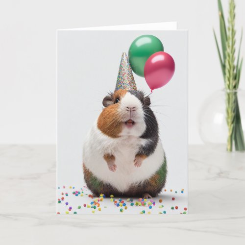 Guinea pig with Party Hat Folded Greeting Card