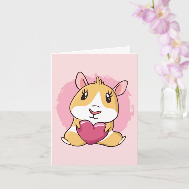 Guinea Pig with Pink Heart Valentine's Day Card (Orchid)