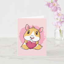 Guinea Pig with Pink Heart Valentine's Day Card