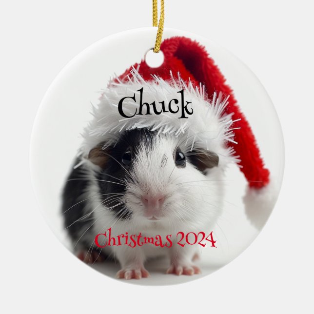 Guinea Pig with Santa Cap Personalized Ornament (Front)