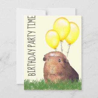Guinea Pig Yellow Balloons Custom Birthday Invitat