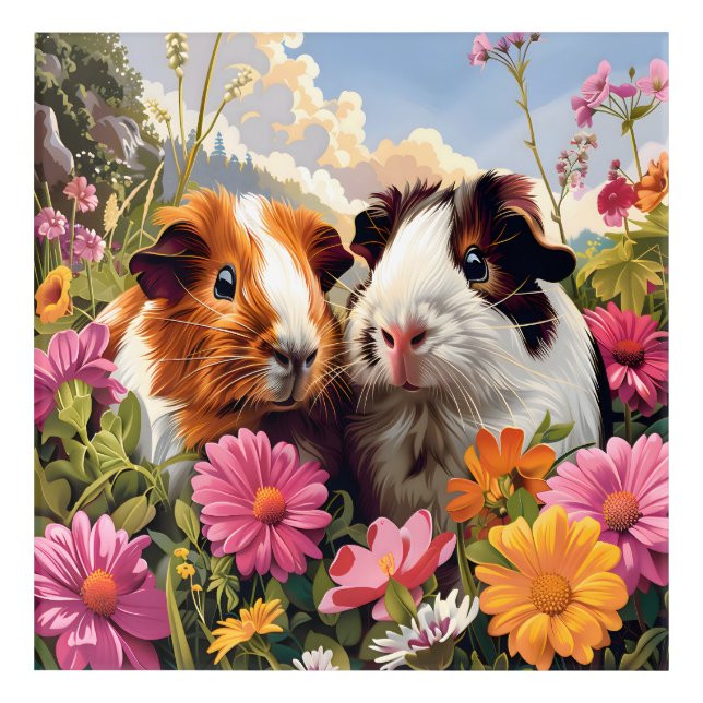 Guinea Pigs Among Wildflowers Acrylic Print (Front)