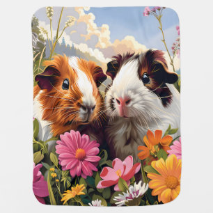 Guinea Pigs Among Wildflowers Baby Blanket
