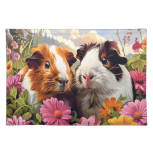 Guinea Pigs Among Wildflowers Cloth Placemat