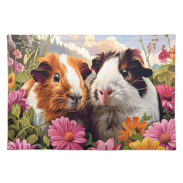 Guinea Pigs Among Wildflowers Cloth Placemat (Front)