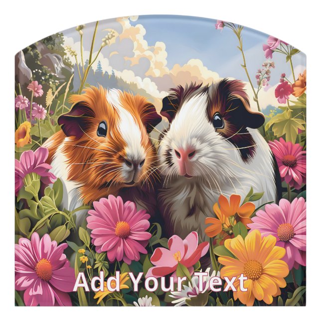 Guinea Pigs Among Wildflowers Door Sign (Contour Front)