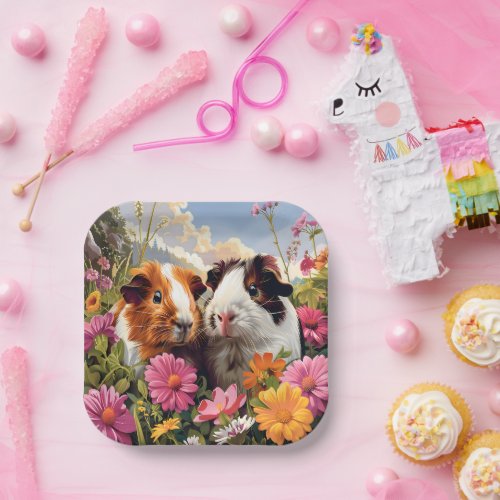 Guinea Pigs Among Wildflowers Paper Plates