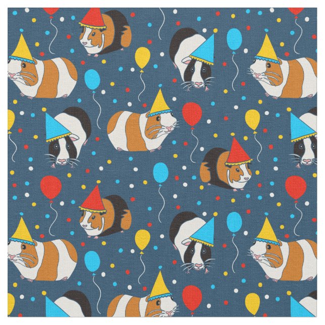 Guinea Pigs and Balloons Patterned Birthday Fabric (Close Up)