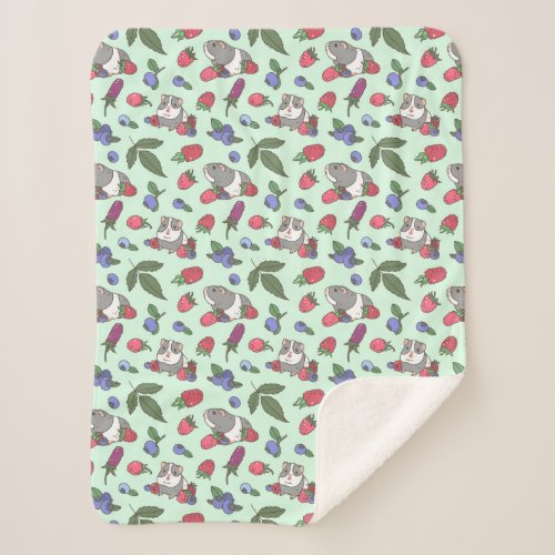 Guinea Pigs and Berries Pattern in Mint Green Sherpa Blanket