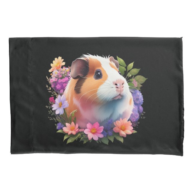 Guinea Pigs and flowers design Pillow Case (Front)