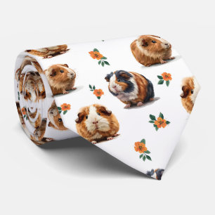 Guinea Pigs And Orange Flowers Neck Tie