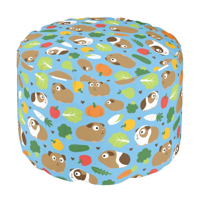 Guinea Pigs And Their Treats Pouf (Angled Front)
