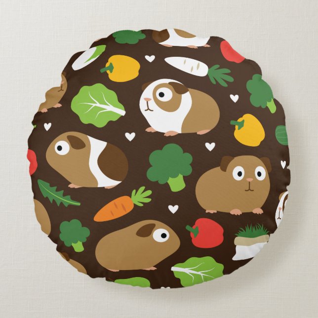 Guinea Pigs And Their Treats Round Pillow (Front)