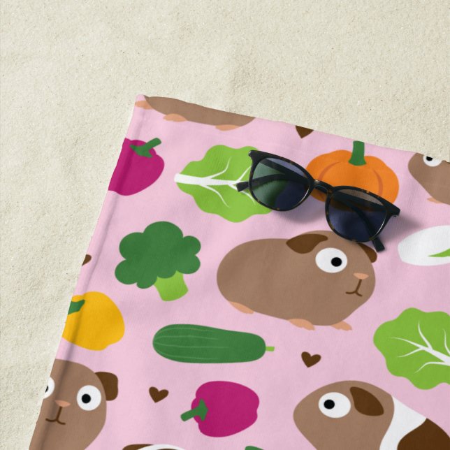 Guinea Pigs And Their Treats Seamless Pattern Beach Towel (In Situ)
