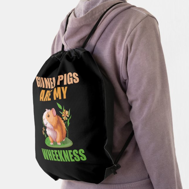 Guinea Pigs Are My Wheekness on Black  Drawstring Bag (Insitu)