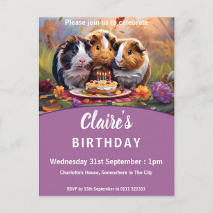 Guinea Pigs Birthday Party Invitation Postcard