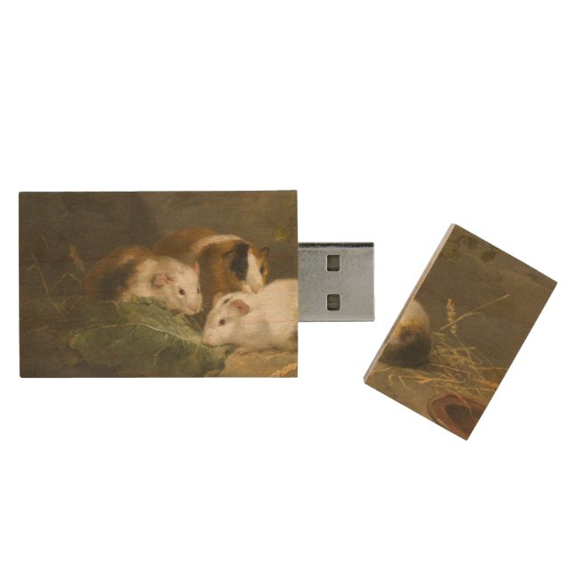 Guinea Pigs (by George Morland) Wood Flash Drive (Opened)