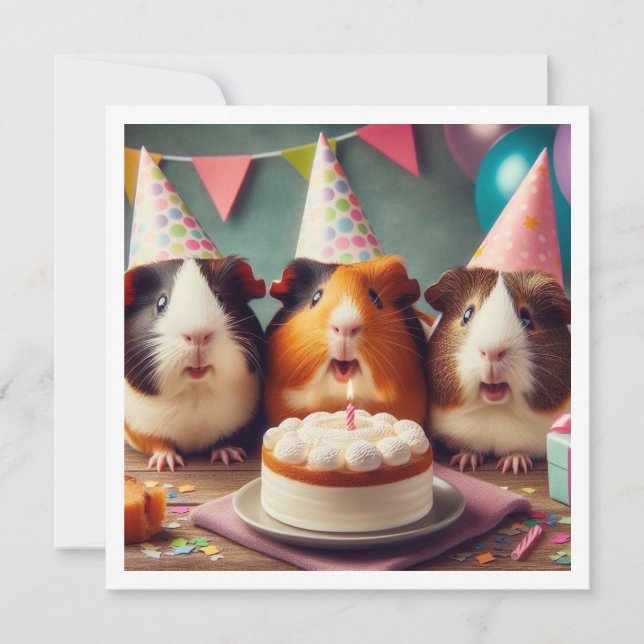 Guinea pigs eating cake birthday invitation (Front)