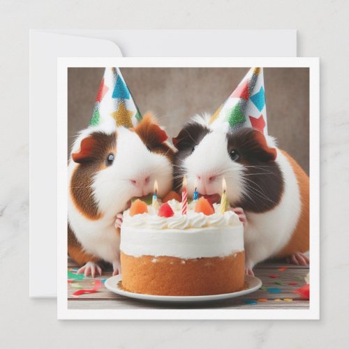 Guinea pigs eating cake birthday invitation