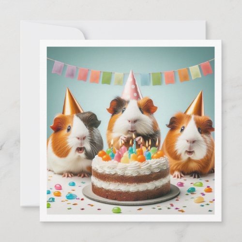 Guinea pigs eating cake birthday invitation