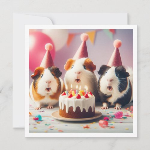 Guinea pigs eating cake birthday invitation