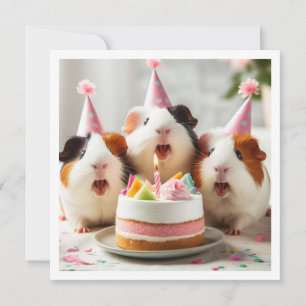 Guinea pigs eating cake, guinea pig birthday invitation