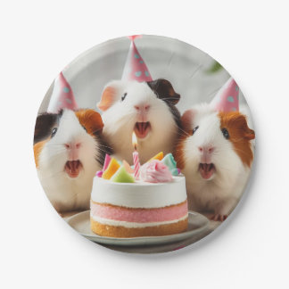 Guinea pigs eating cake, guinea pig birthday plate