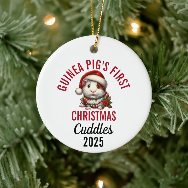 Guinea Pig's First Christmas 2025 Ceramic Ornament (Tree)
