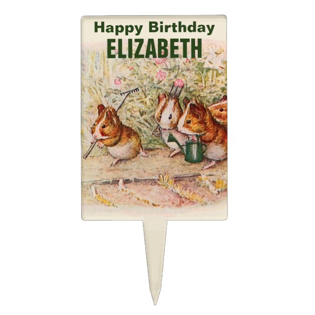 Guinea Pigs Happy Birthday Cake Topper (Front)