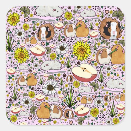 Guinea Pigs in Pink Square Sticker