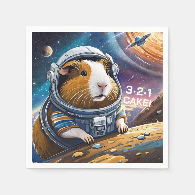 Guinea Pigs in Space! 321 Cake! Retro Space Theme Napkins (Front)