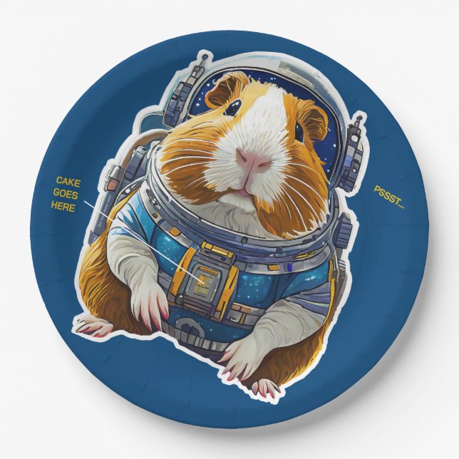 Guinea Pigs in Space! Retro Astronaut Explorer Paper Plates (Front)