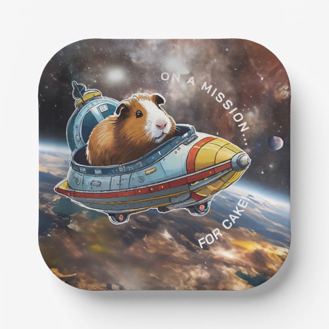 Guinea Pigs in Space! Retro Astronaut Explorer Paper Plates (Front)