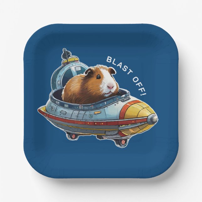 Guinea Pigs in Space! Retro Astronaut Explorer Paper Plates (Front)