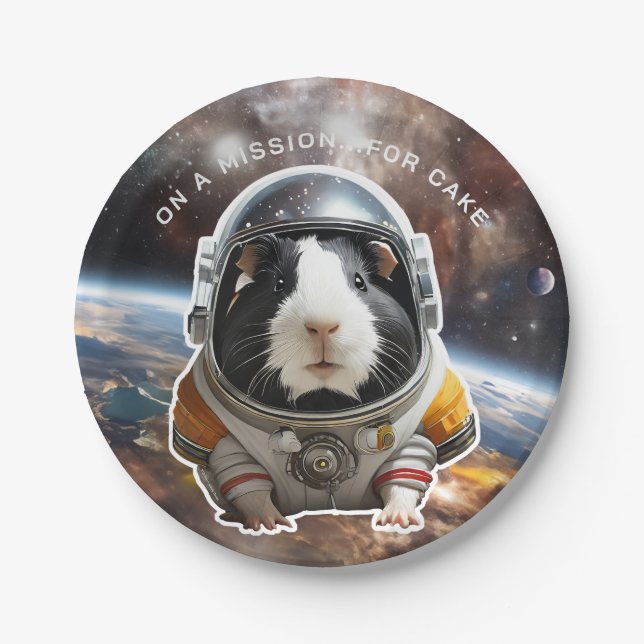 Guinea Pigs in Space! Retro  Explorer Astronaut Paper Plates (Front)