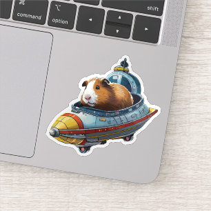 Guinea Pigs in Space! Stylish Retro Spaceship Sticker