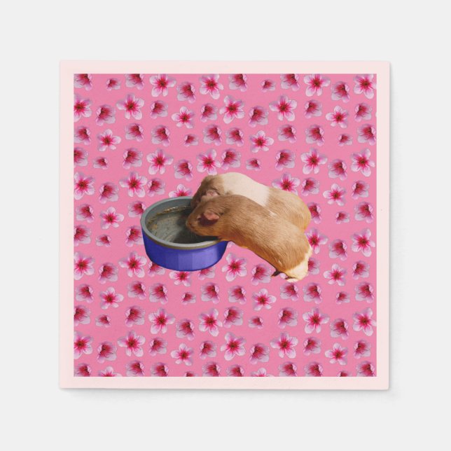 Guinea Pigs On Pink Blossoms,    Napkins (Front)