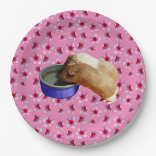 Guinea Pigs On Pink Blossoms, Paper Plates