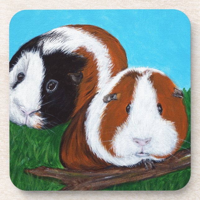 Guinea Pigs Painting Beverage Coaster (Front)