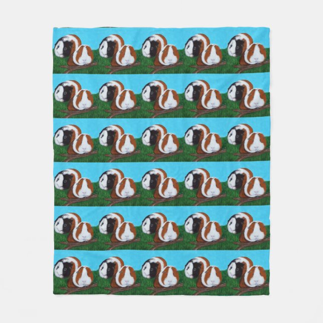 Guinea Pigs Painting Fleece Blanket (Front)
