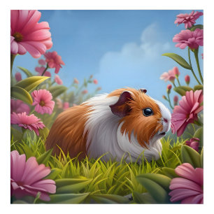Guinea Pig's Pink Flower Paradise Acrylic Print