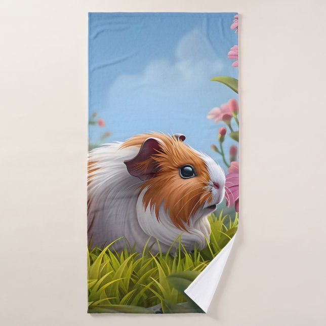 Guinea Pig's Pink Flower Paradise Bath Towel (Bath Towel)
