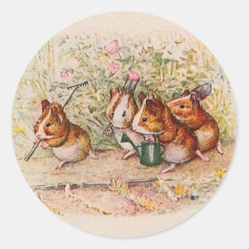 Guinea Pigs Planting In The Garden Classic Round Sticker by kidslife at Zazzle